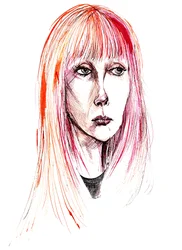 Sylvie Guillem - kleuren inktportret